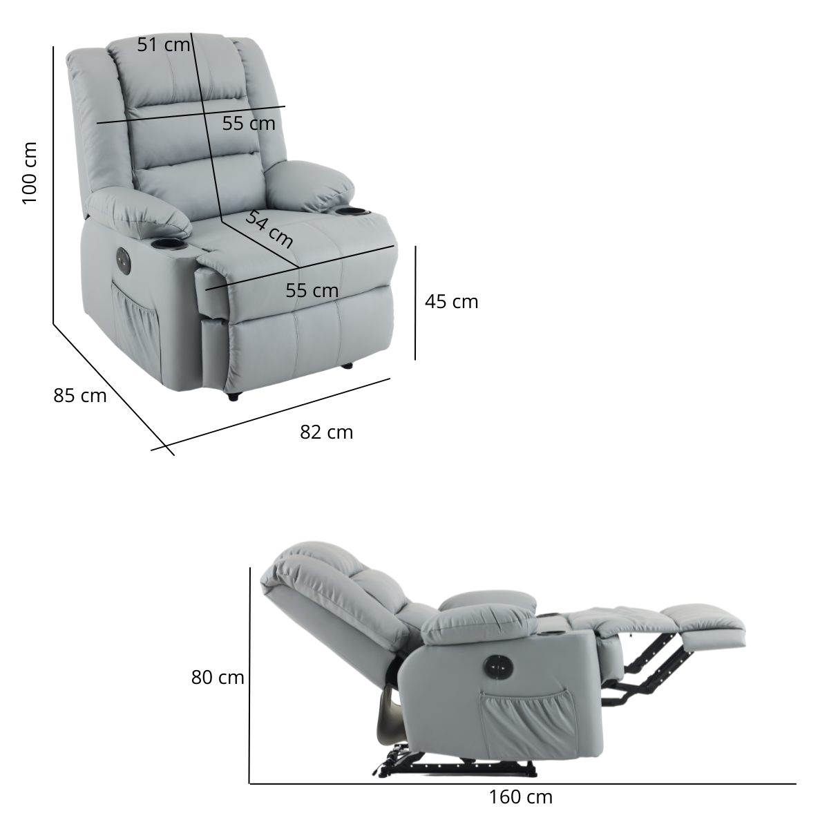 Cadeira do Papai Reclinavel Elétrica e Usb Corino Premium Cinza - 4