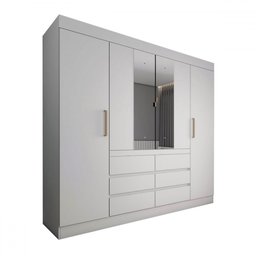 Guarda-roupa Casal Honey 4 Portas 6 Gavetas com Espelho Branco - Pm - 3