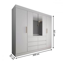 Guarda-roupa Casal Honey 4 Portas 6 Gavetas com Espelho Branco - Pm - 4
