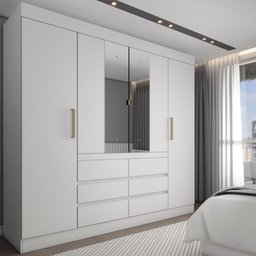 Guarda-roupa Casal Honey 4 Portas 6 Gavetas com Espelho Branco - Pm - 1