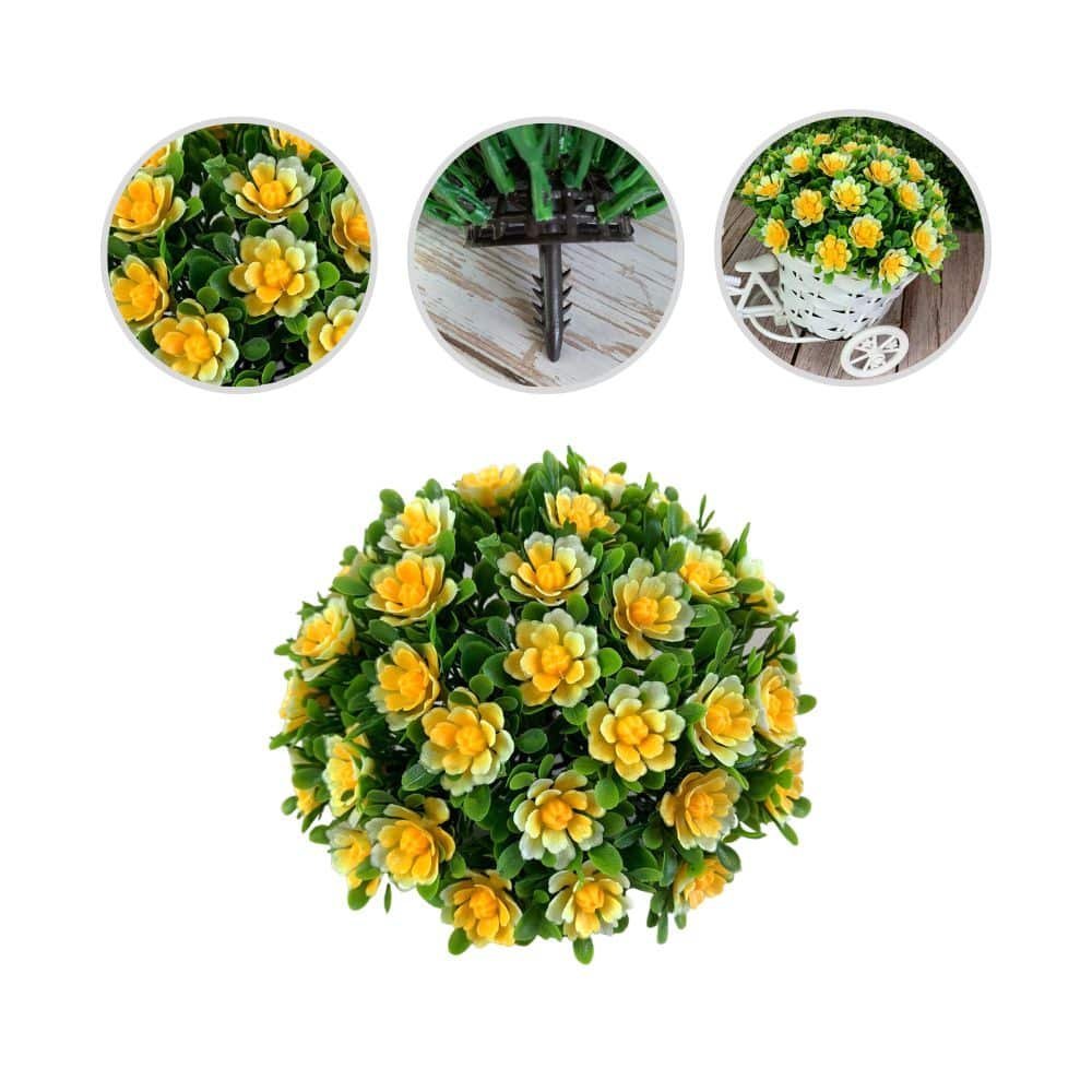Vaso Geométrico Decorativo + 1 Arranjo de Flor Artificial Cor:Amarelo/Branco - 5