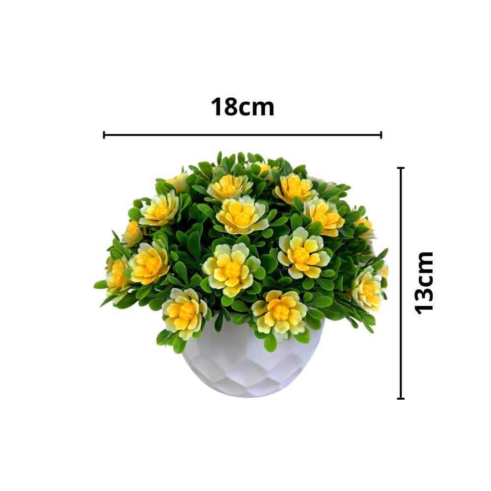 Vaso Geométrico Decorativo + 1 Arranjo de Flor Artificial Cor:Amarelo/Branco - 3