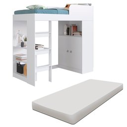 Cama com Escrivaninha e Colchão Solteiro Branco Sally Jm Móveis - 1