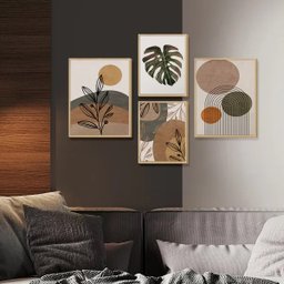Kit 4 Quadros Decorativos Plantas Formas e Linhas Boho Moderno Sala e Cozinha - 2
