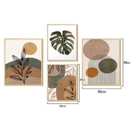Kit 4 Quadros Decorativos Plantas Formas e Linhas Boho Moderno Sala e Cozinha - 4