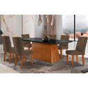 Ver imagem 1 de Conjunto: Mesa de Cozinha Luna C/ Tampo de Vidro Canto Curvo 180x90cm e 6 Cadeiras Jade Imbuia/