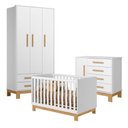 Ver imagem 3 de Conjunto Infantil Luar Branco Acetinado: Berço Luar Mini Cama + Cômoda Luar + Guarda-roupa Luar