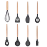 Kit Utensílios de Cozinha Em Silicone Com Cabo Em Bambu 8 Peças Grandes Cor:Preto - 1