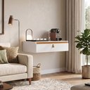 Ver imagem 4 de Console Diana Suspenso Escrivaninha Penteadeira com Gaveta para Quarto Home Office- Branco/Naturale