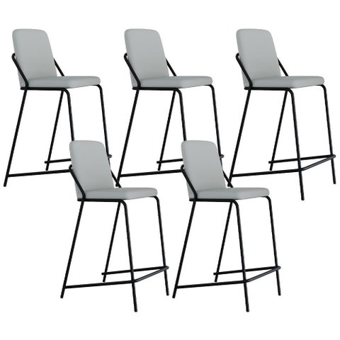 Kit 05 Banquetas Alta Bar Cozinha Sala de Jantar Loft Preto C01 Courino Saturno Off White - Lyam