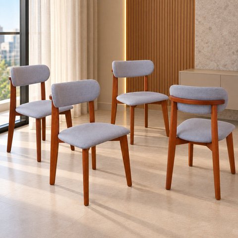 Combo 4 Cadeiras Maya Estofadas em Linho Confortável Design Elegante & Versátil
