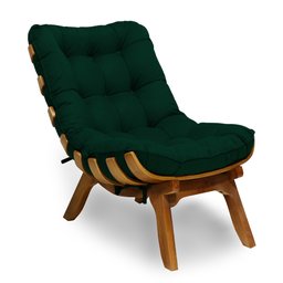 Kit Poltrona + Puff Costela Decoração Descanso Veludo Verde - 2