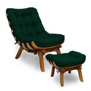 Kit Poltrona + Puff Costela Decoração Descanso Veludo Verde