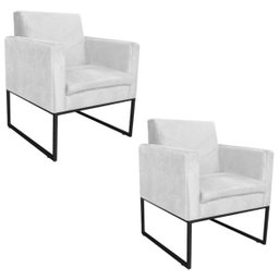 Kit 2 Poltronas Bella Base de Ferro Preta Suede Branco - Doce Sonho Móveis - 1