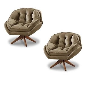 Kit 2 Poltrona Decorativa Califórnia Giratória Suede Capuccino - Fm