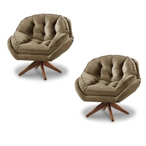 Kit 2 Poltrona Decorativa Califórnia Giratória Suede Capuccino - Fm