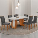 Ver imagem 1 de Mesa de Jantar Carolina Tampo 180cm MDF com Vidro Canto Copo e 6 Cadeiras Liz