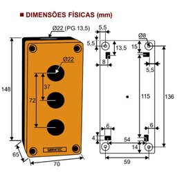 Caixa Plástica Amarela Bx1 /3y | 3 Furos 22mm - 4
