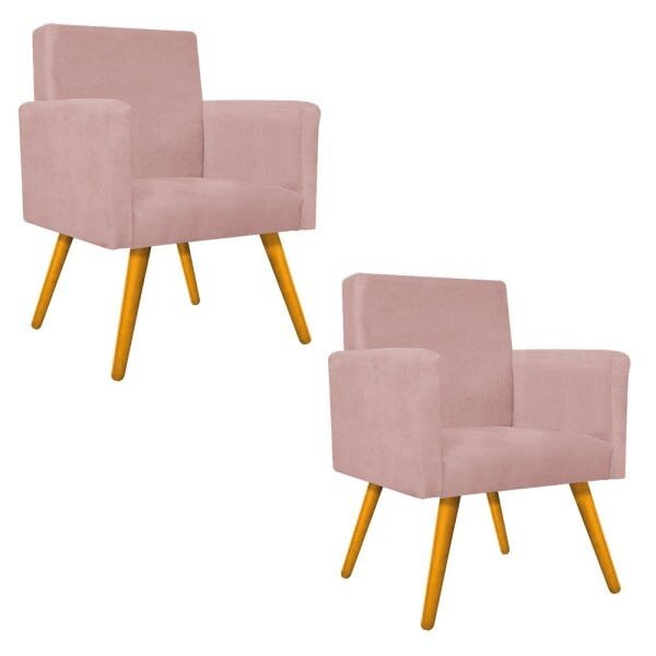Kit 2 Poltronas Beatriz Palito Mel Suede Rosê - Doce Sonho Móveis