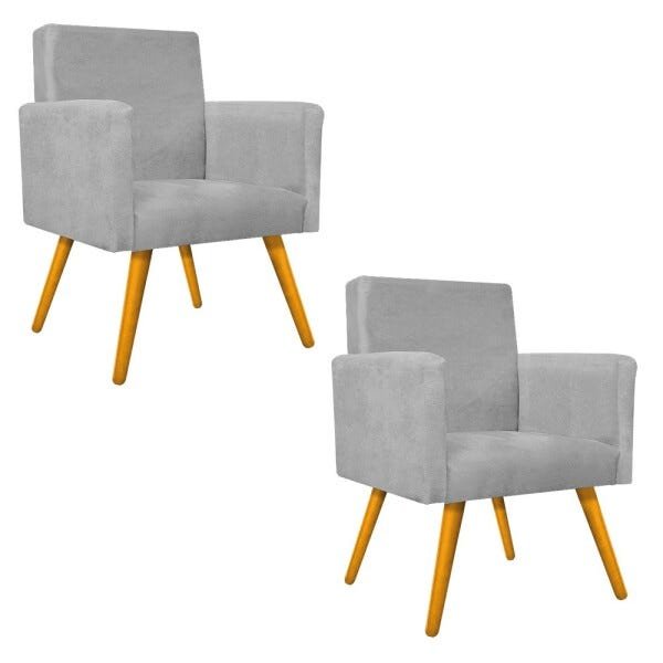 Kit 2 Poltronas Beatriz Palito Mel Suede Cinza - Doce Sonho Móveis