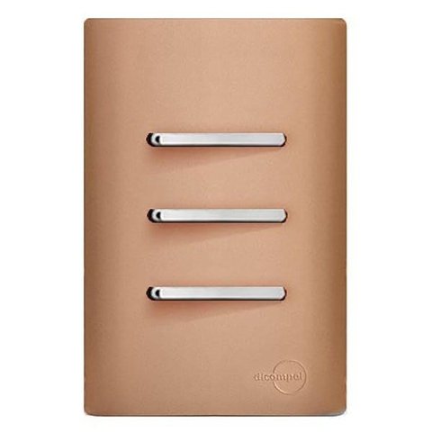 Conjunto Interruptor Triplo Simples com Suporte 4x2 - Dicompel Novara Ouro Rose Cromado