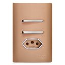Ver imagem 1 de Conjunto Interruptor Duplo Simples + Tomada 10A com Suporte 4x2 - Dicompel Novara Ouro Rose Cromado