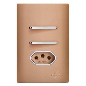 Conjunto Interruptor Duplo Simples + Tomada 20A com Suporte 4x2 - Dicompel Novara Ouro Rose Cromado