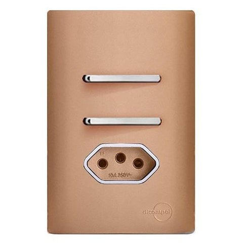 Conjunto Interruptor Duplo Simples + Tomada 20A com Suporte 4x2 - Dicompel Novara Ouro Rose Cromado