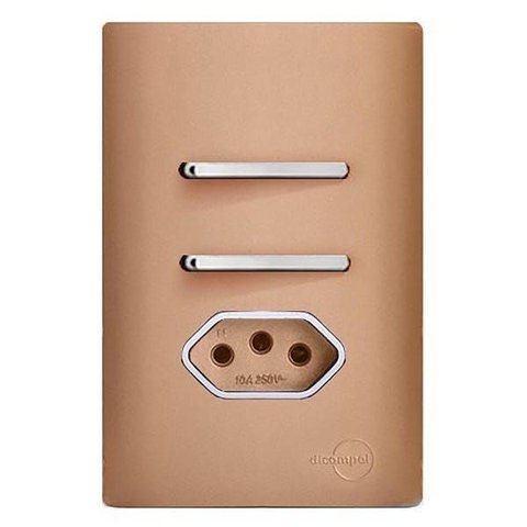 Conjunto Interruptor Duplo Paralelo + Tomada 20a com Suporte 4x2 - Dicompel Novara Ouro Rose Cromado