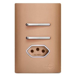 Conjunto Duplo (1 Simples + 1 Paralelo) + Tomada 20a com Suporte 4x2 - Novara Ouro Rose Cromado