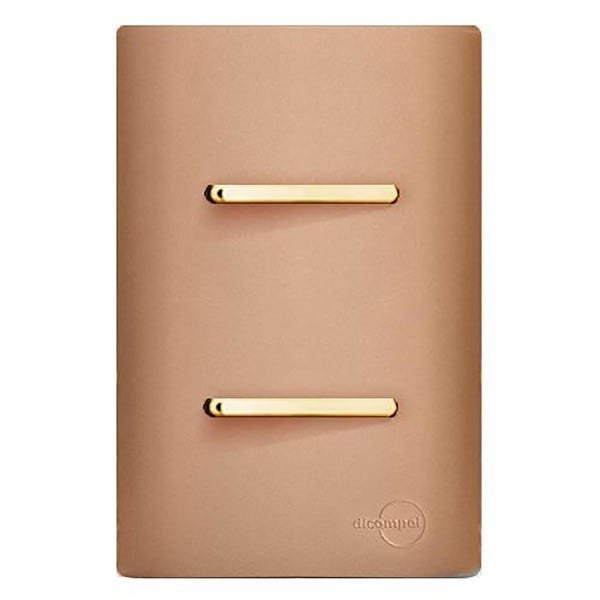 Conjunto Interruptor Duplo Simples com Suporte 4x2 - Dicompel Novara Ouro Rose Gold