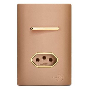 Conjunto Interruptor Simples + Tomada 10a com Suporte 4x2 - Dicompel Novara Ouro Rose Gold