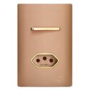 Ver imagem 1 de Conjunto Interruptor Simples + Tomada 10a com Suporte 4x2 - Dicompel Novara Ouro Rose Gold