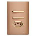 Ver imagem 1 de Conjunto Interruptor Duplo Simples + Tomada 10a com Suporte 4x2 - Dicompel Novara Ouro Rose Gold