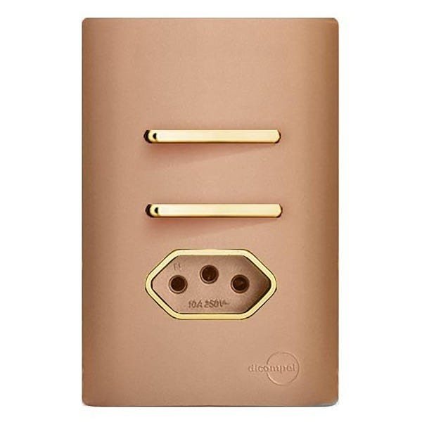Conjunto Duplo (1Simples + 1Paralelo) + Tomada 20A com Suporte 4x2- Novara Ouro Rose Gold - 1