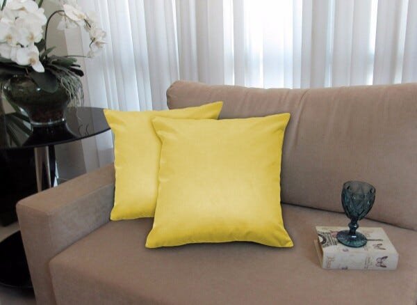 Kit 2 Almofadas Decorativas 40x40 Tecido Suede Amarelo - 1