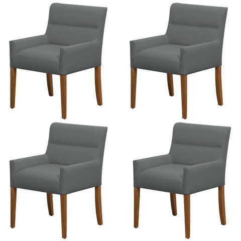 Kit 4 Cadeiras para Mesa de Jantar Angel Base Madeira Corano Cinza - Nexta Casa