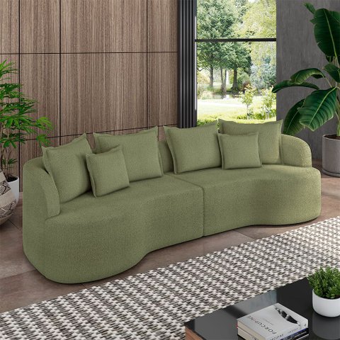 Sofá Living Decorativo Salinas 4 ou Mais Lugares com Almofadas 270cm Modulado Bouclê Verde G33- Gran
