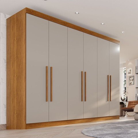 Guarda-Roupa Casal 6 Portas 6 Gavetas 100% MDF Órion Plus Cinza/Jequitibá/Granizo
