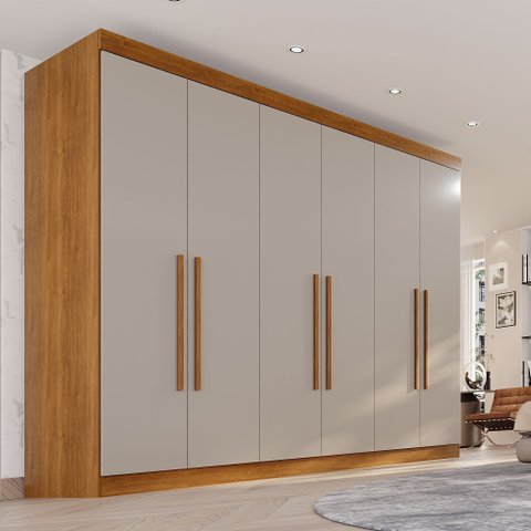 Guarda-Roupa Casal 6 Portas 6 Gavetas 100% MDF Órion Plus Cinza/Jequitibá/Granizo