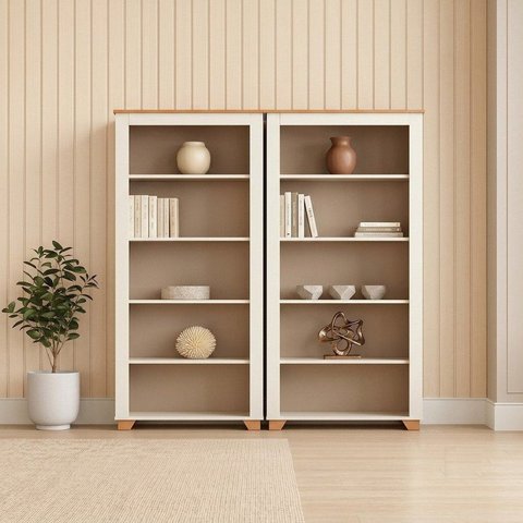 Kit 2 Estantes de Livros Pés 78cm Ananda CabeCasa MadeiraOriginals Bege Mel/Off White