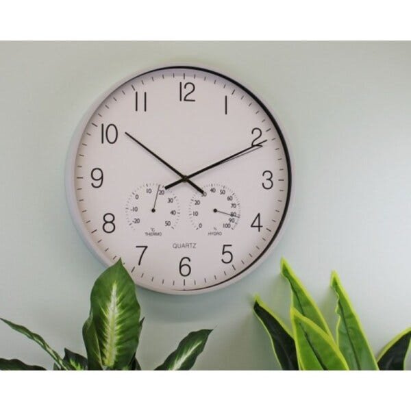 Relógio de parede 30cm com borda de aluminio higrometro medidor de temperatura e umidade completo - 2