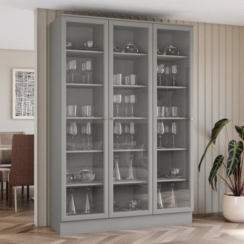 Cristaleira 150cm 3 Portas com Vidro Temperado 100% MDF Americana Cinza