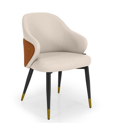 Cadeira de Jantar Estofada Milano Design Italiano Revestimento Pu C- Pés Metálicos e Encosto Ergon