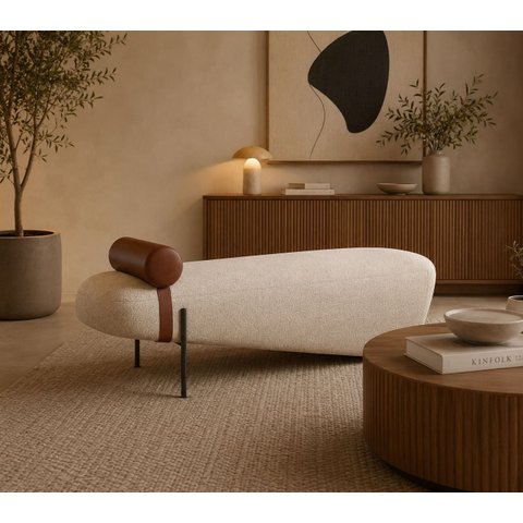 Recamier Premium Estilo Italiano e Acabamento Sofisticado Tecido Linho Offwhite