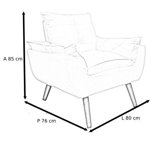 Kit 02 Poltrona/cadeira Decorativa e Puff Glamour com Pés Quadrado Vermelho - 6