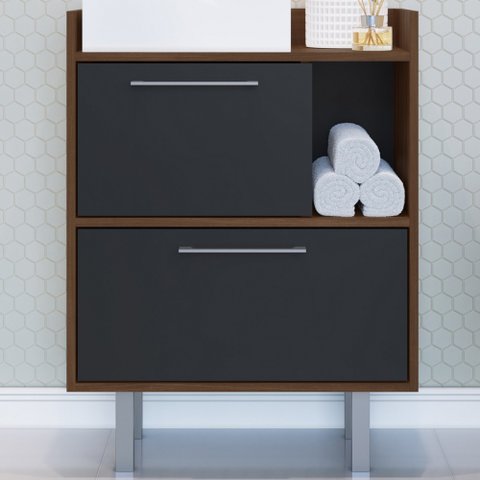 Armário de Banheiro 2 Portas 1 Nicho Preto/Madeirado Gab1007 - Estilare Móveis