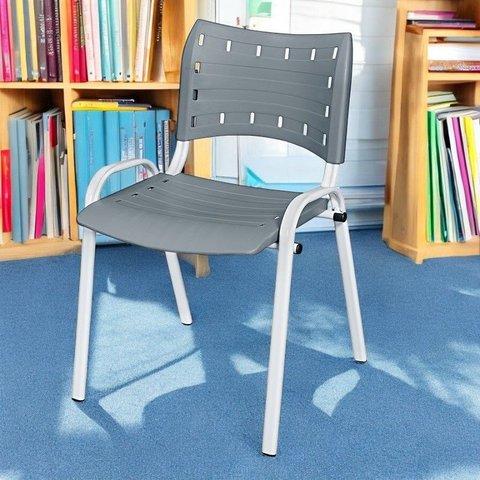 Cadeira Iso Base Branco Escola, Escritório Cinza Kit 10 Un