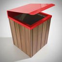 Ver imagem 2 de Lixeira de madeira plastica com tampa basculante vermelha  68l