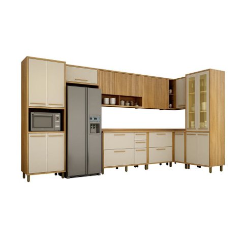 Cozinha Torino 9 Peças sem Ilha Valdemoveis Cinamomo/off White